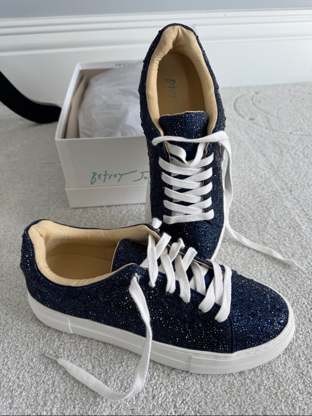 Betsey Johnson Navy Sidny Sneakers with White Laces.